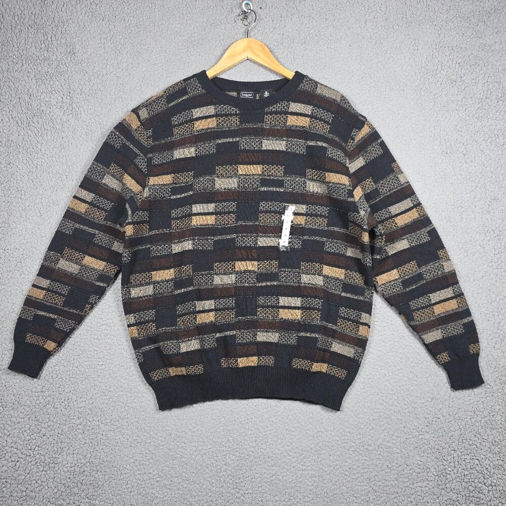 Vintage Haggar Sweater Size XL Heavyweight Chunky Cable Knit Ribbed Geometric 90